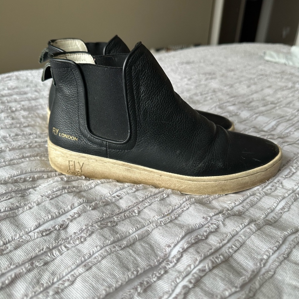 Fly London Black Leather Slip-On Shoes